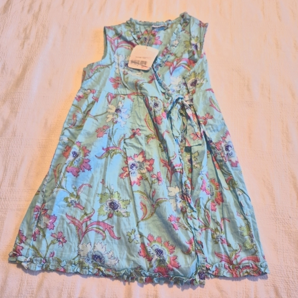 Little Handprint girls size 6X wrap dress pretty floral pattern, lt blue NWT